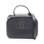Chanel Shoulder Bag Quilted Top Handle 2-Way Black Leather Chain