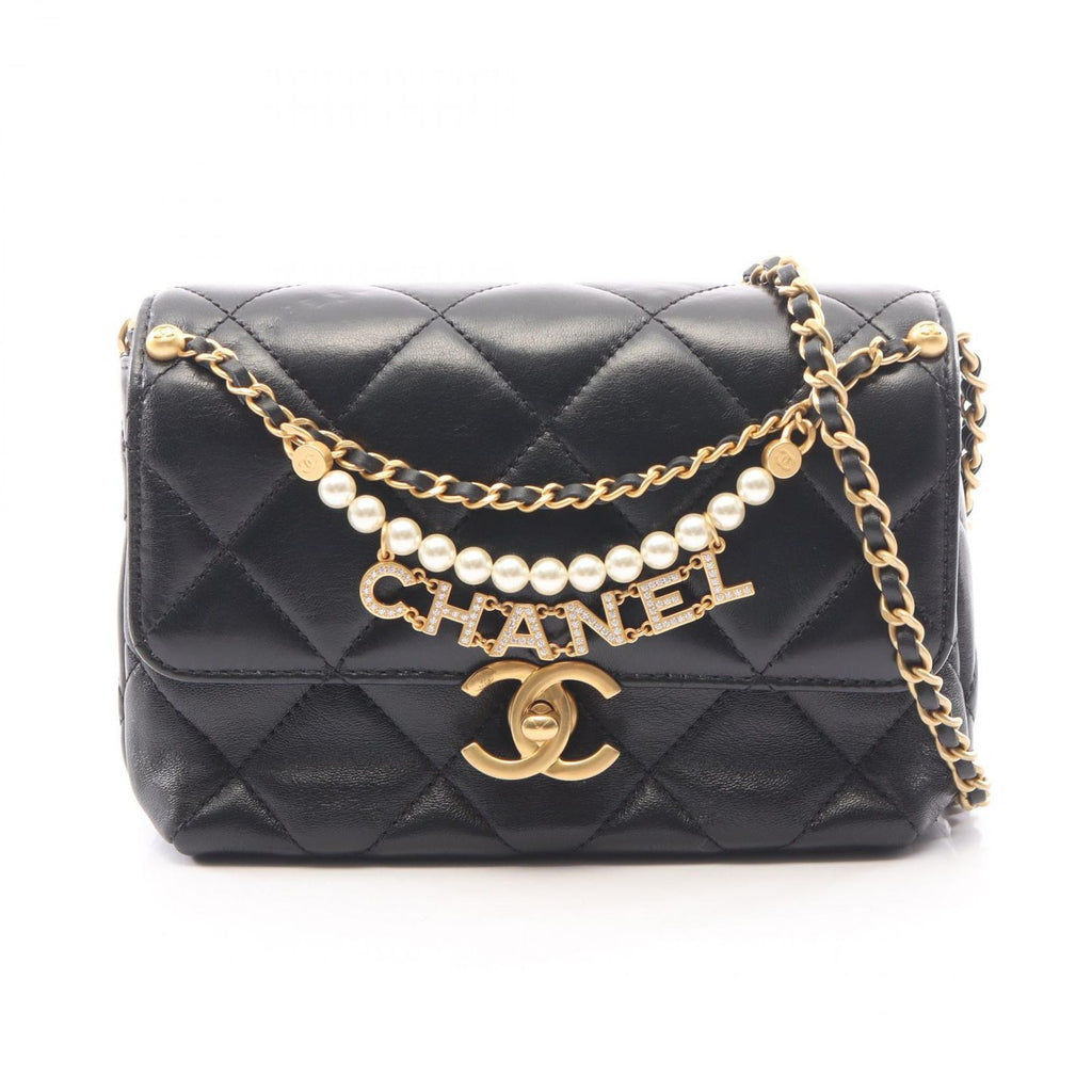 Chanel Shoulder Bag Quilted Mini Flap Black Lambskin Small Chain