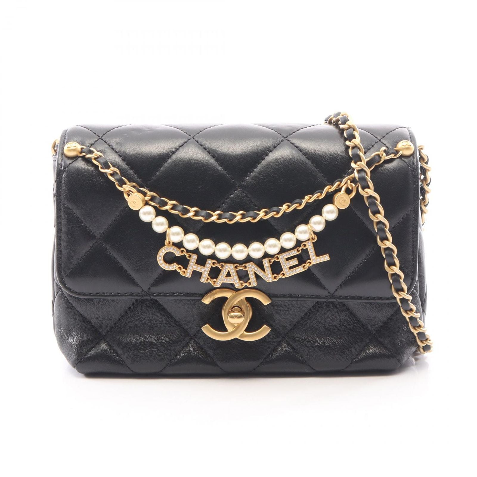 Chanel Shoulder Bag Quilted Mini Flap Black Lambskin Small Chain
