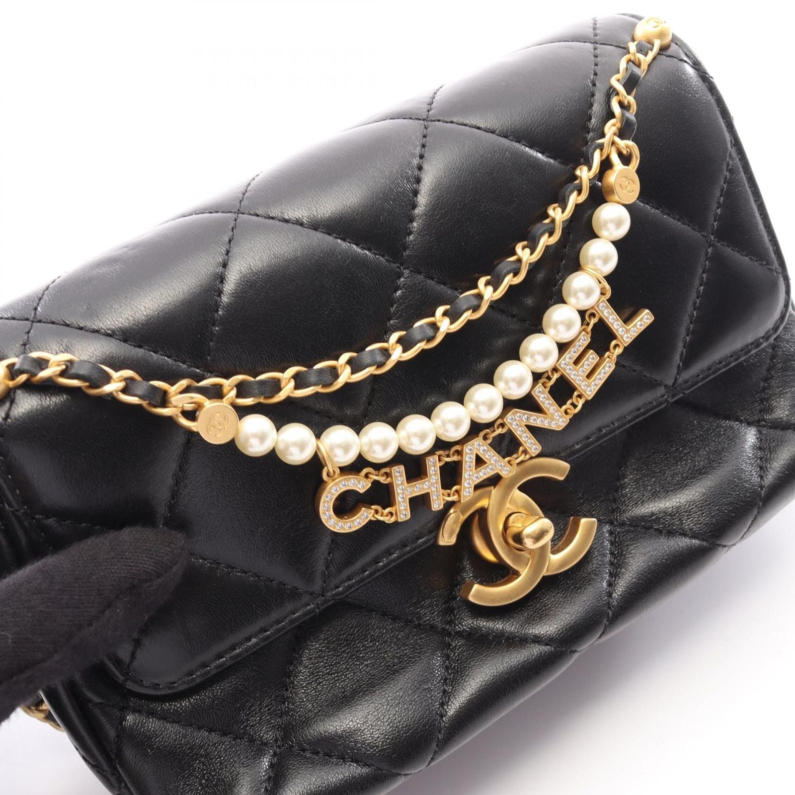 Chanel Shoulder Bag Quilted Mini Flap Black Lambskin Small Chain — view 8