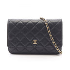 Chanel Shoulder Bag Quilted Black Calf Chain Wallet
