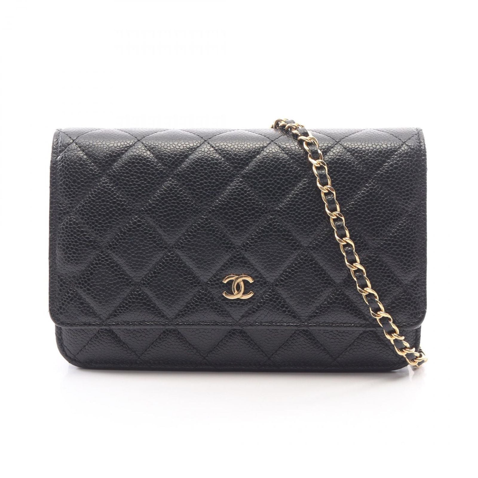 Chanel Shoulder Bag Quilted Black Calf Chain Wallet