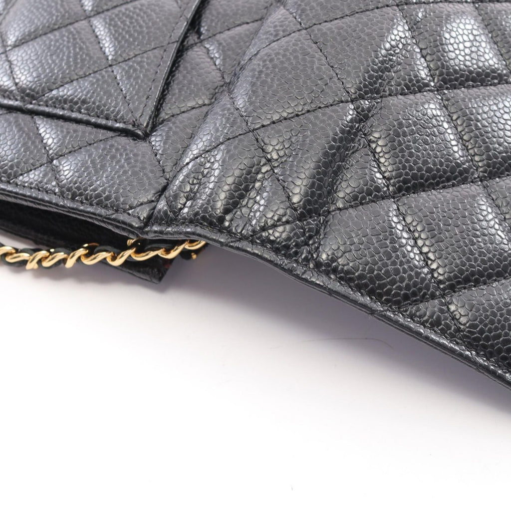 Chanel Shoulder Bag Quilted Black Calf Chain Wallet — view 6