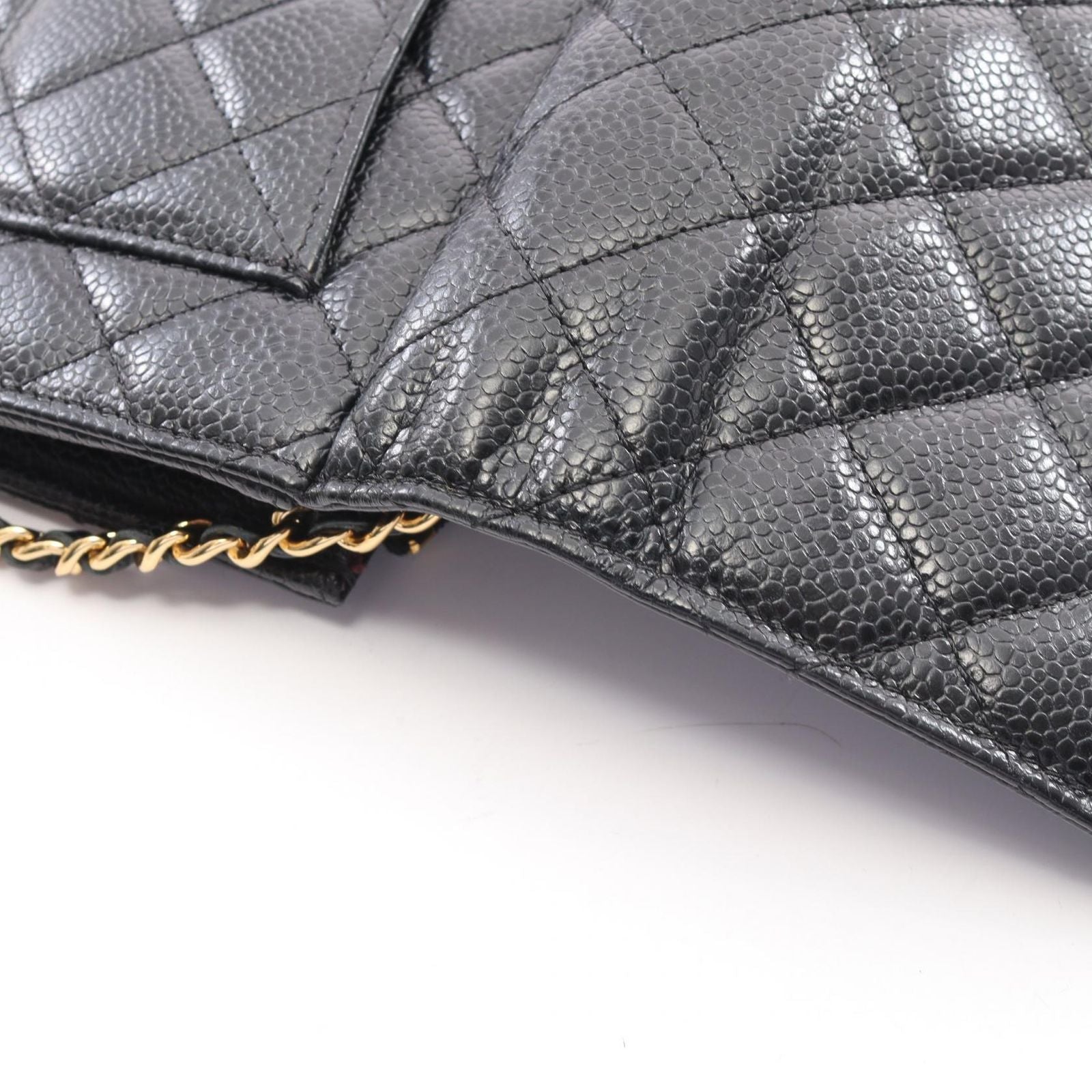 Chanel Shoulder Bag Quilted Black Calf Chain Wallet — view 6