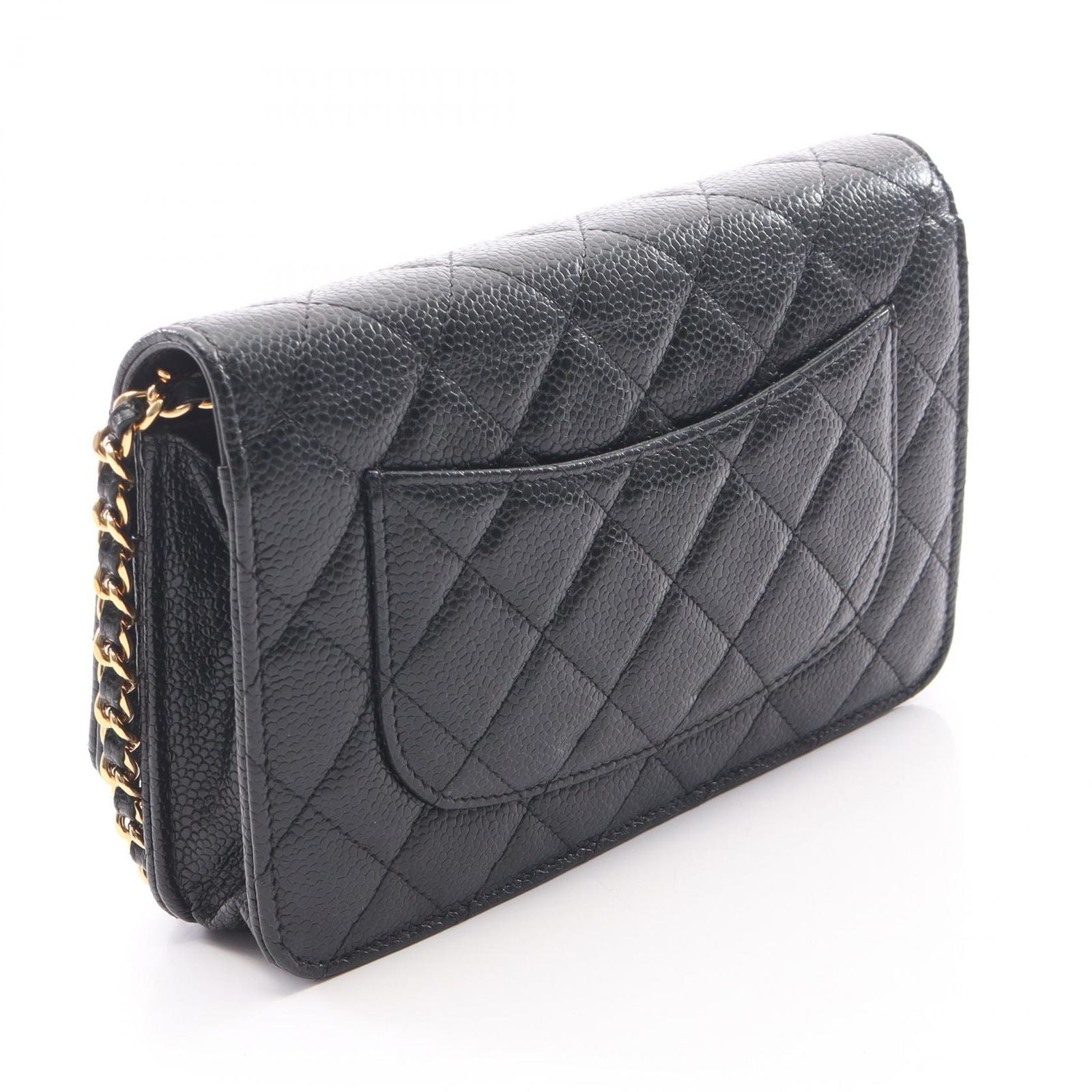Chanel Shoulder Bag Quilted Black Calf Chain Wallet — view 2