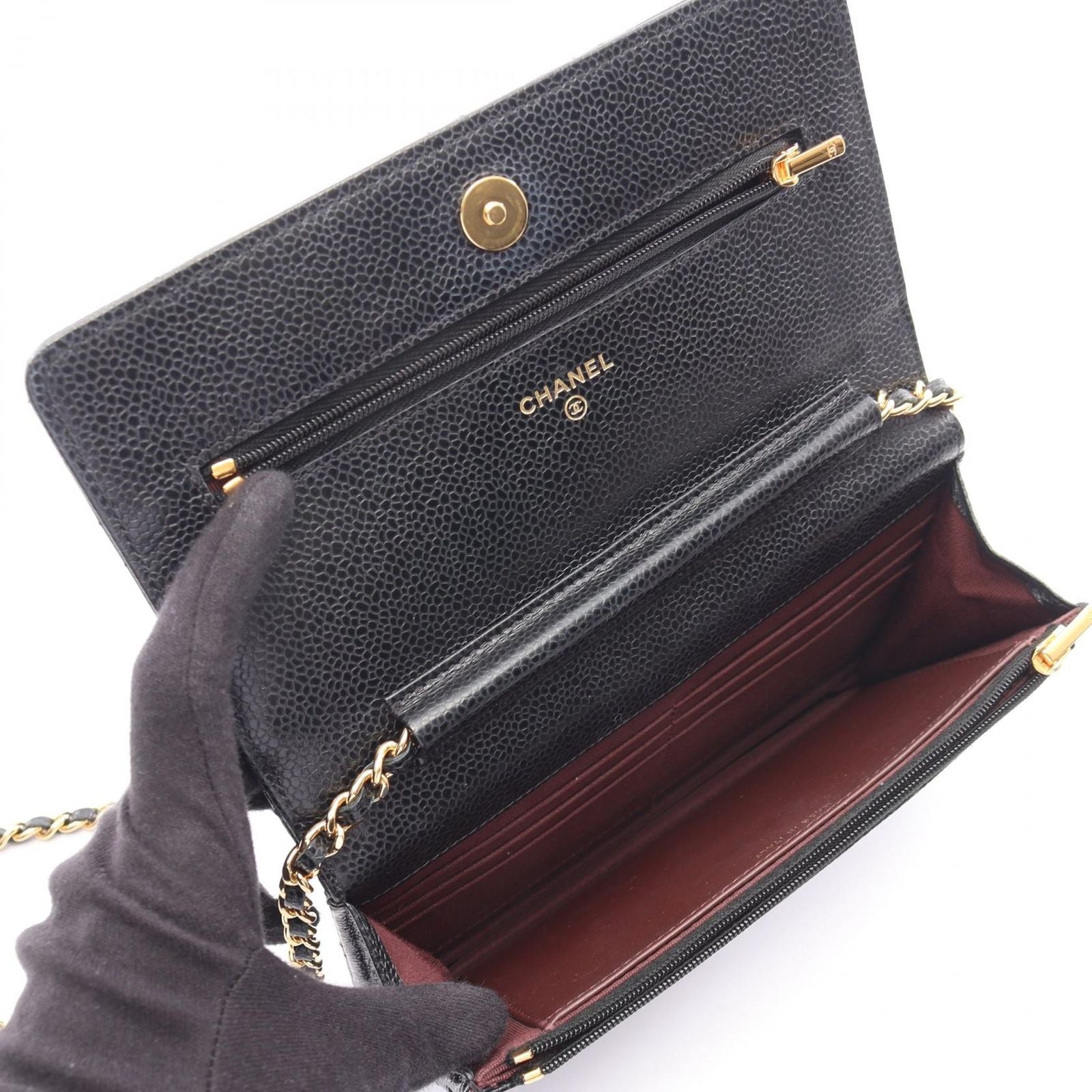 Chanel Shoulder Bag Quilted Black Calf Chain Wallet — view 3
