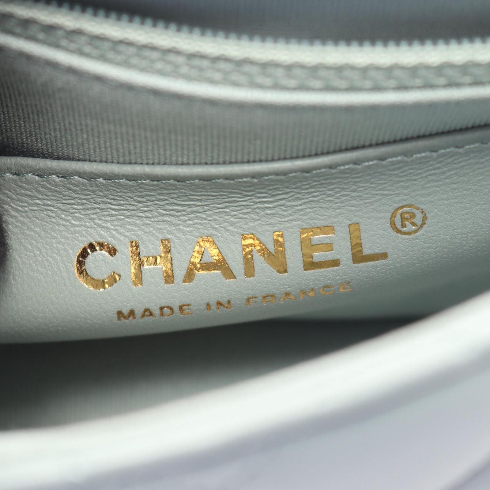 Chanel Shoulder Bag Mini Quilted Blue Gray Lambskin Chain — view 4