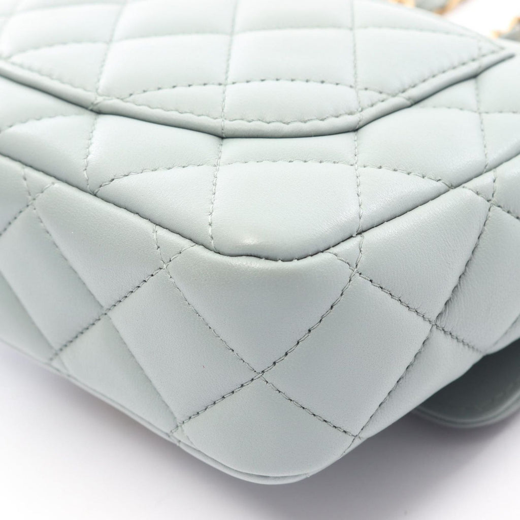 Chanel Shoulder Bag Mini Quilted Blue Gray Lambskin Chain — view 7
