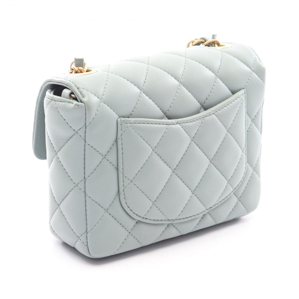 Chanel Shoulder Bag Mini Quilted Blue Gray Lambskin Chain — view 2