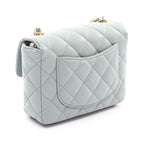 Chanel Shoulder Bag Mini Quilted Blue Gray Lambskin Chain — view 2
