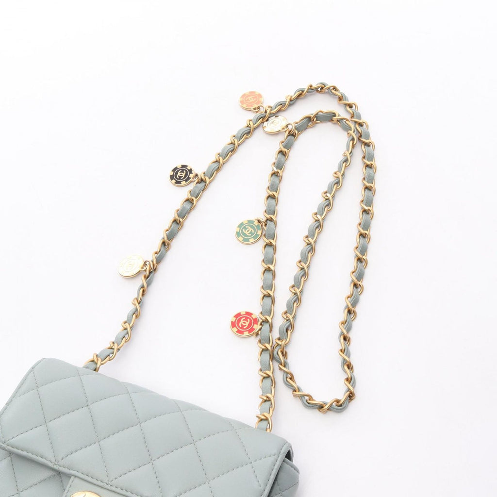Chanel Shoulder Bag Mini Quilted Blue Gray Lambskin Chain — view 8