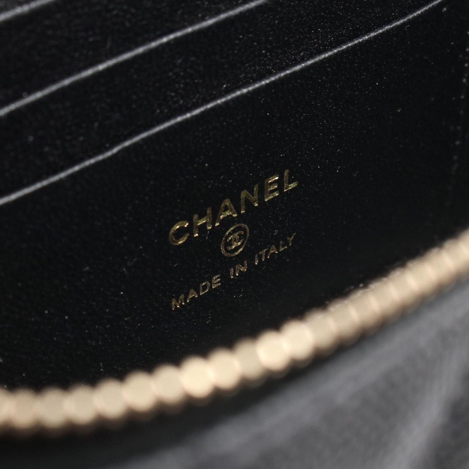 Chanel Shoulder Bag Quilted Vanity Black Calf Chain — view 4