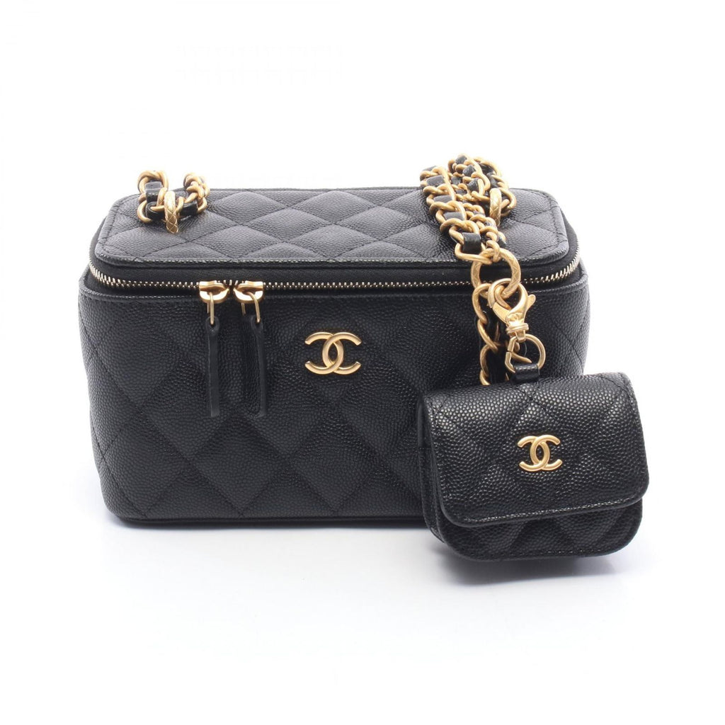 Chanel Shoulder Bag Quilted Vanity Black Calf Chain