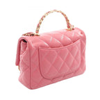 Chanel Shoulder Bag Quilted Small Top Handle 2-Way Pink Lambskin Mini Chain — view 2