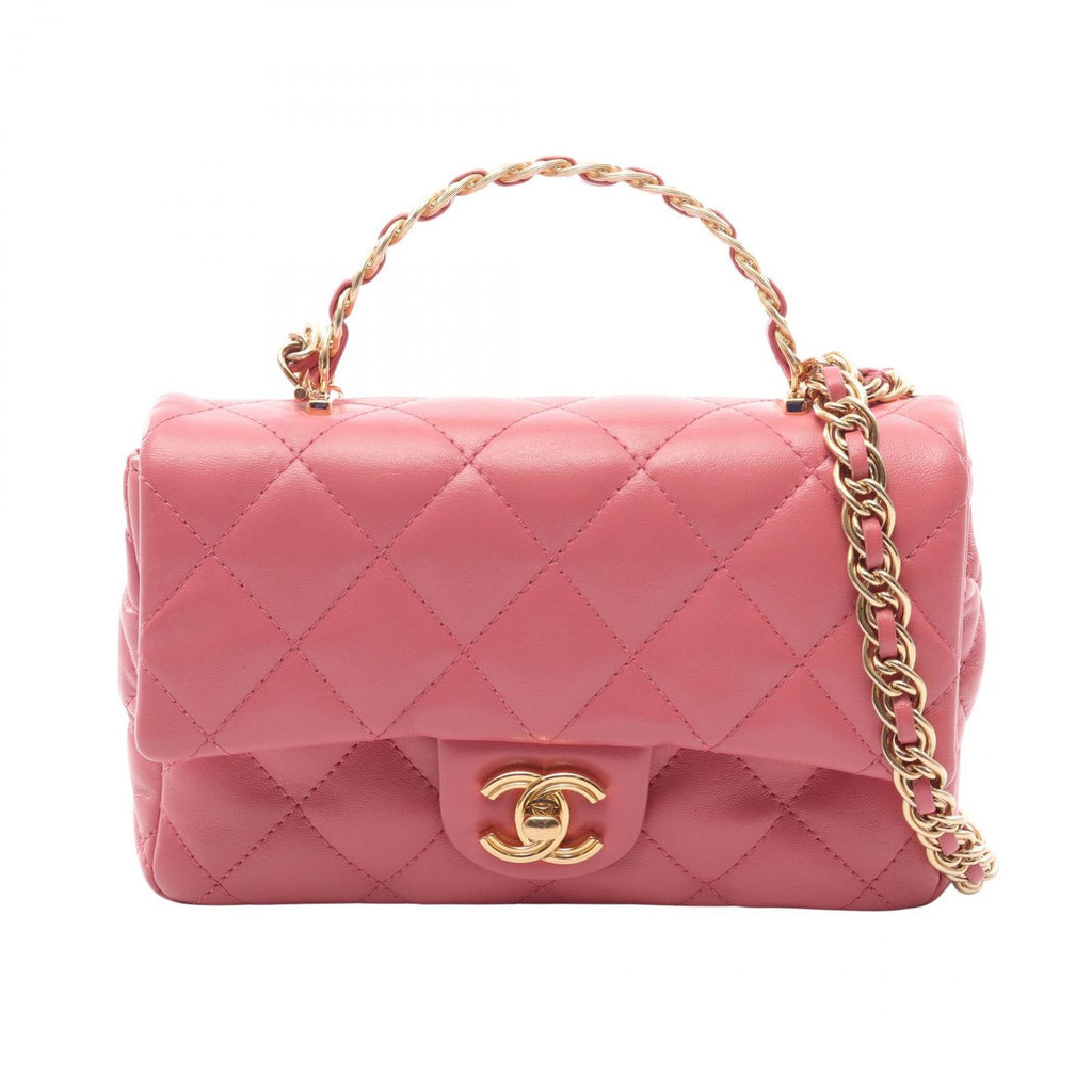 Chanel Shoulder Bag Quilted Small Top Handle 2-Way Pink Lambskin Mini Chain