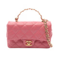 Chanel Shoulder Bag Quilted Small Top Handle 2-Way Pink Lambskin Mini Chain