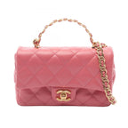 Chanel Shoulder Bag Quilted Small Top Handle 2-Way Pink Lambskin Mini Chain