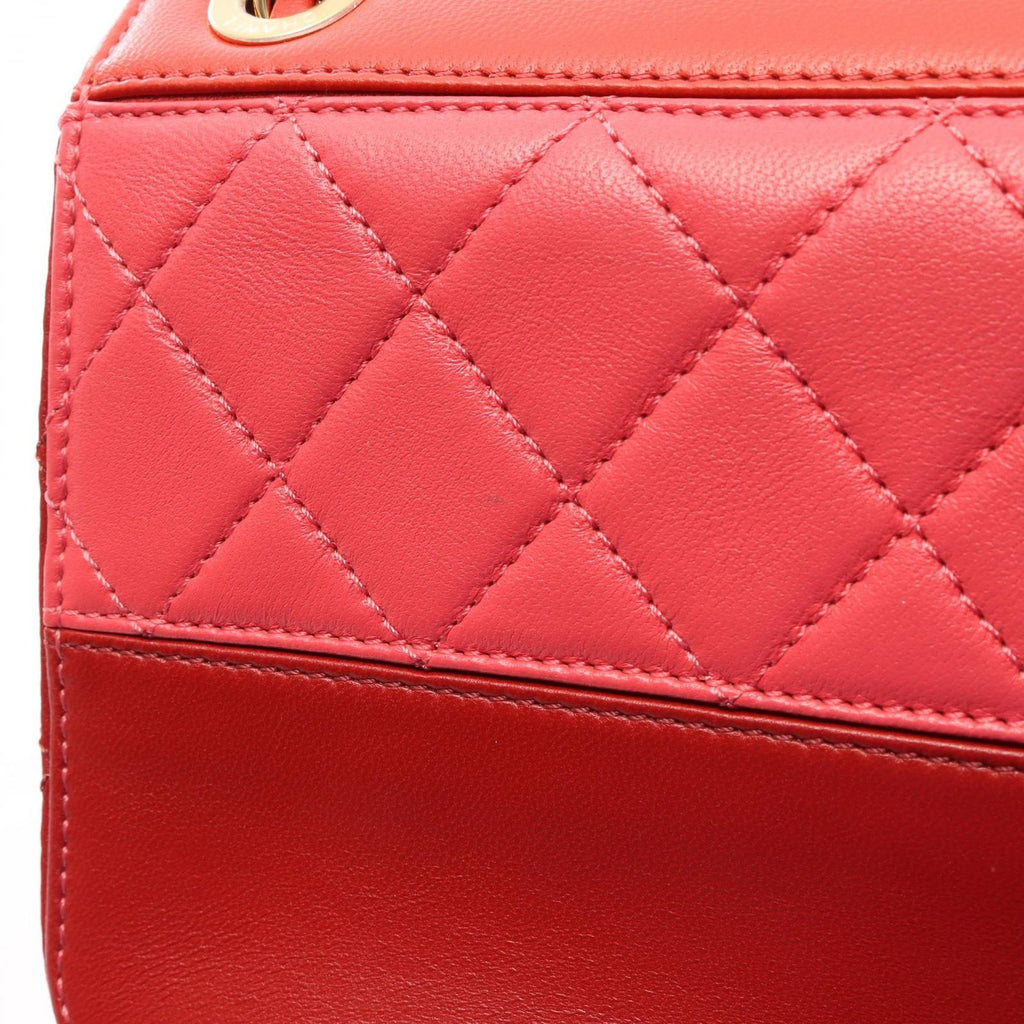 Chanel Shoulder Bag Quilted Red Pink Lambskin Small Chain — view 8