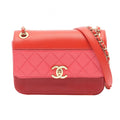 Chanel Shoulder Bag Quilted Red Pink Lambskin Small Chain