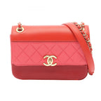 Chanel Shoulder Bag Quilted Red Pink Lambskin Small Chain