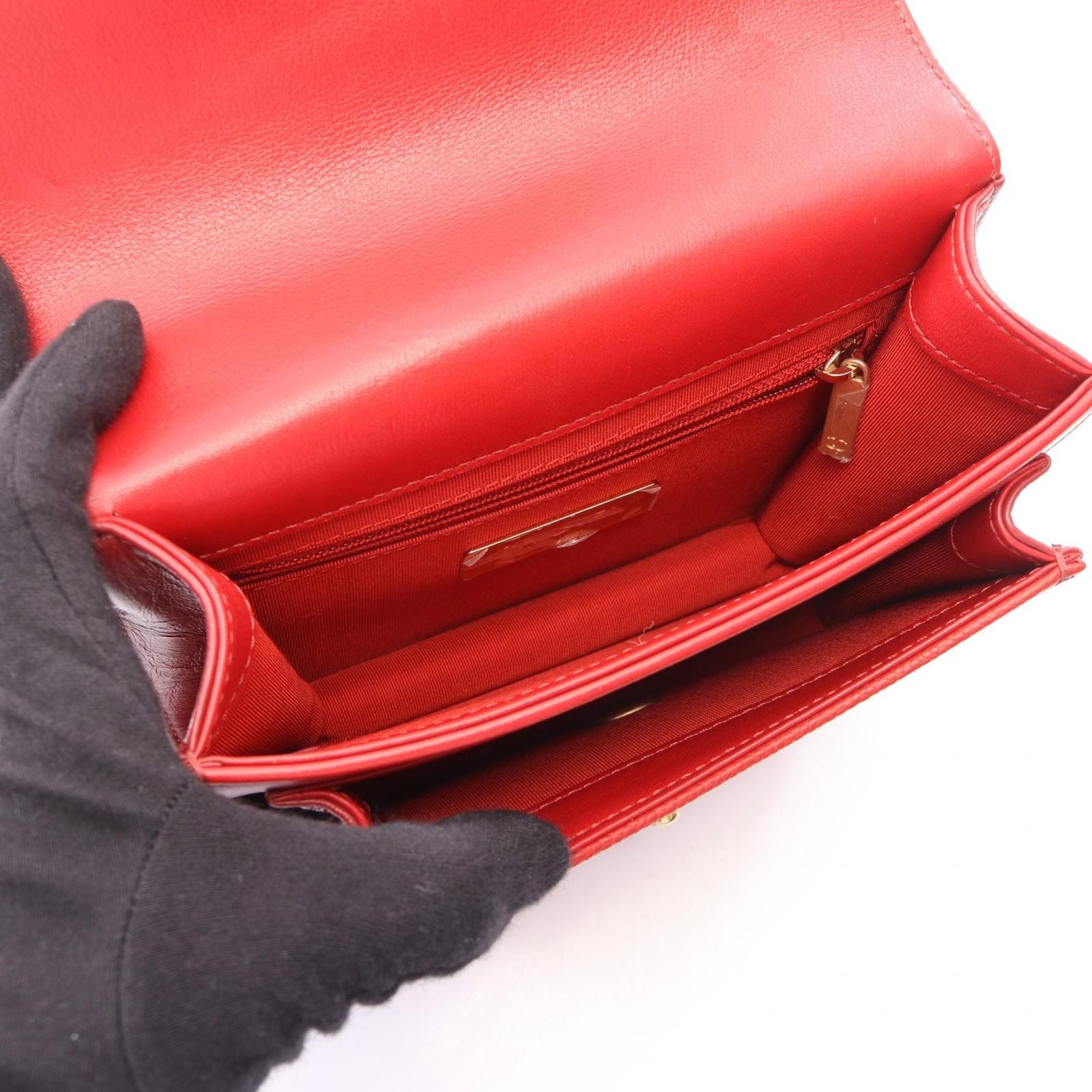 Chanel Shoulder Bag Quilted 2-Way Red Leather Caviar Trichomaterial Small Chain — view 3