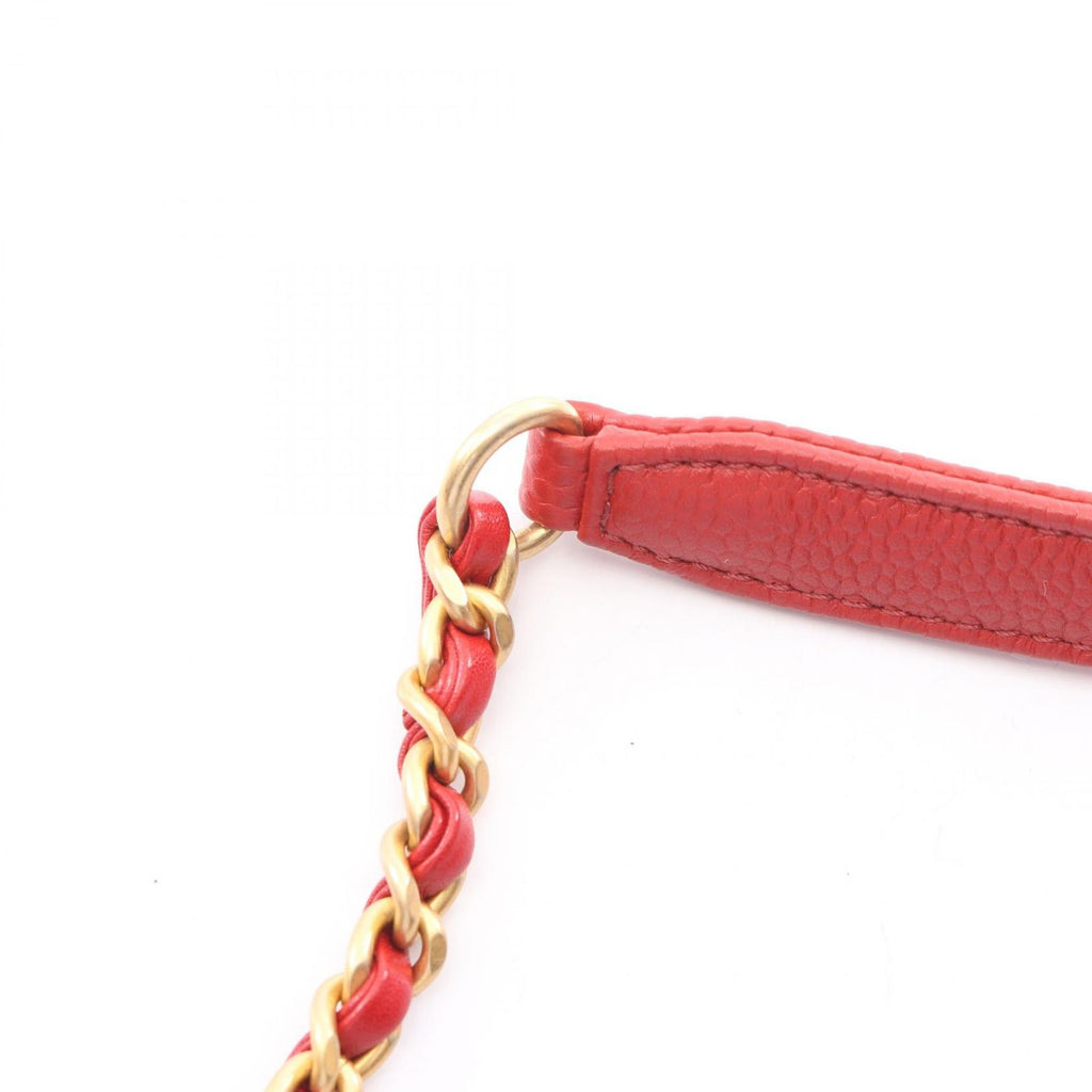 Chanel Shoulder Bag Quilted 2-Way Red Leather Caviar Trichomaterial Small Chain — view 9
