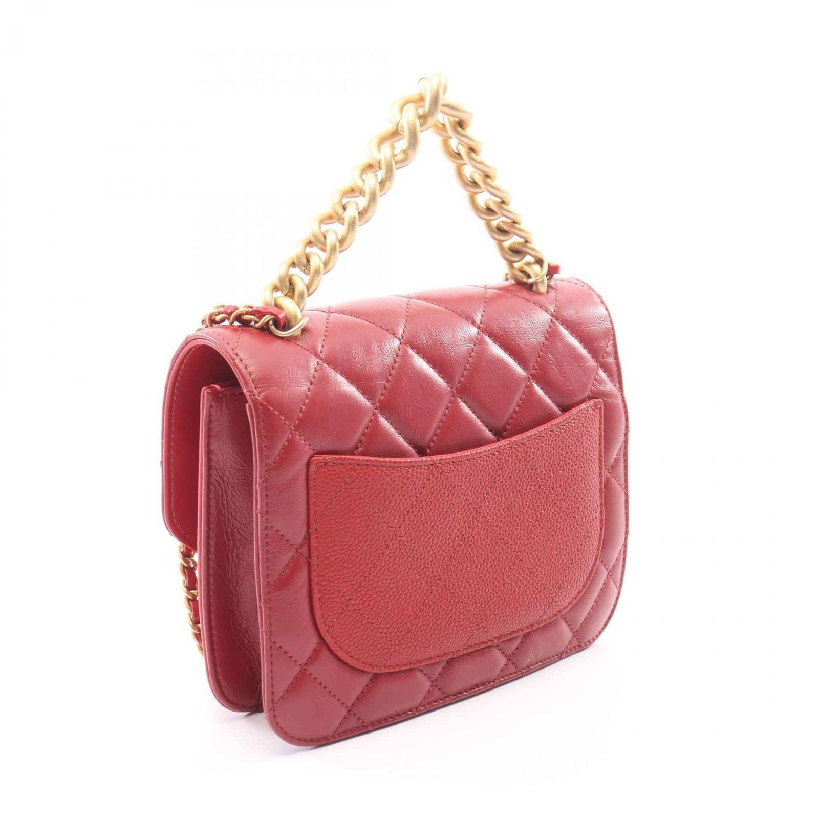 Chanel Shoulder Bag Quilted 2-Way Red Leather Caviar Trichomaterial Small Chain — view 2