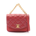 Chanel Shoulder Bag Quilted 2-Way Red Leather Caviar Trichomaterial Small Chain