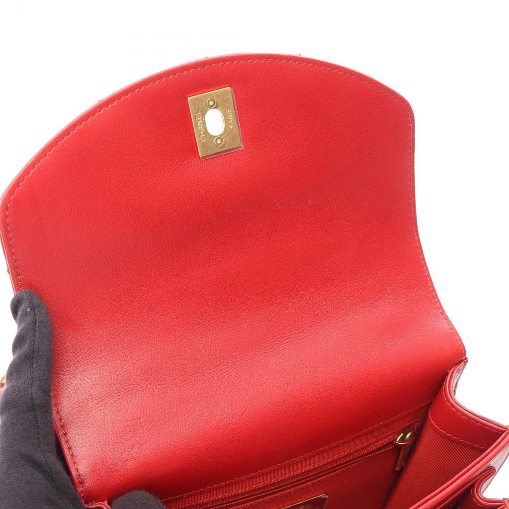 Chanel Shoulder Bag Quilted 2-Way Red Leather Caviar Trichomaterial Small Chain — view 6