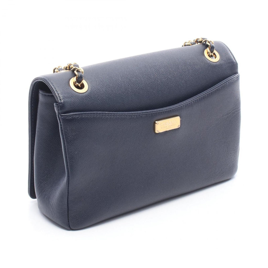 Chanel Shoulder Bag CC Logo Navy Gold Caviar Leather Chain — view 2