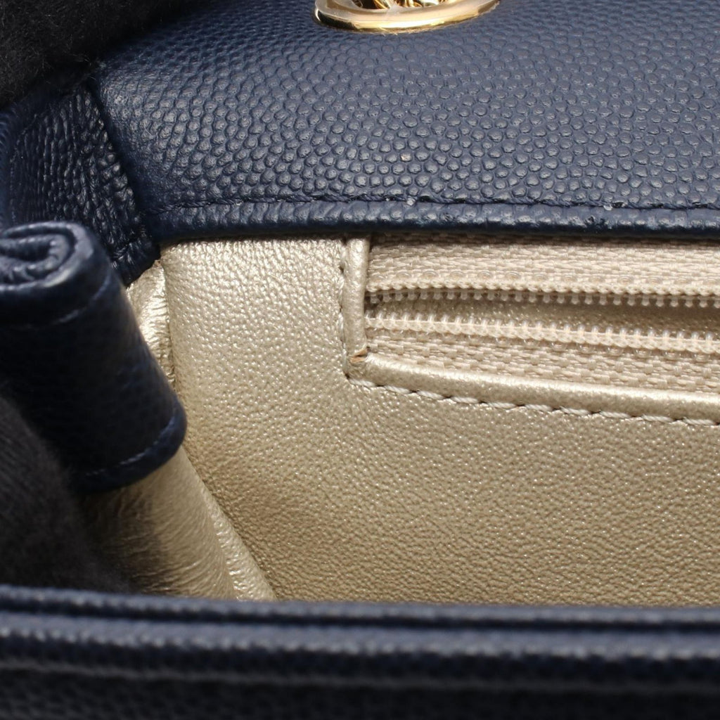 Chanel Shoulder Bag CC Logo Navy Gold Caviar Leather Chain — view 7