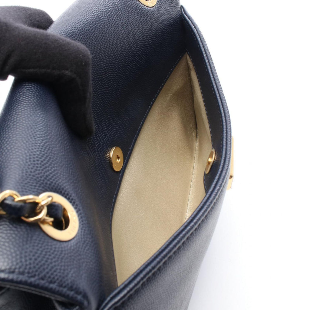 Chanel Shoulder Bag CC Logo Navy Gold Caviar Leather Chain — view 6