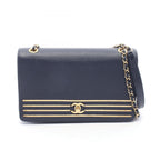 Chanel Shoulder Bag CC Logo Navy Gold Caviar Leather Chain
