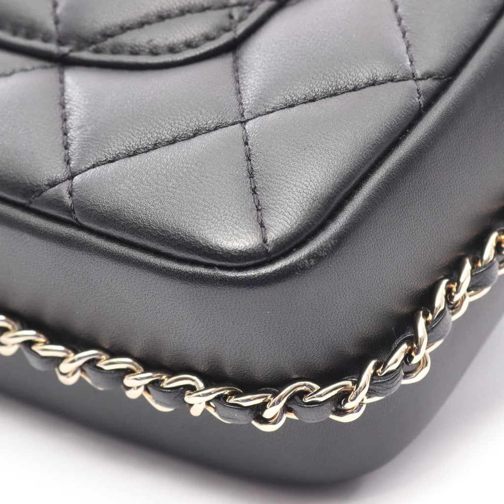 Chanel Shoulder Bag Quilted Chain Around Pearl Black Lambskin — view 7
