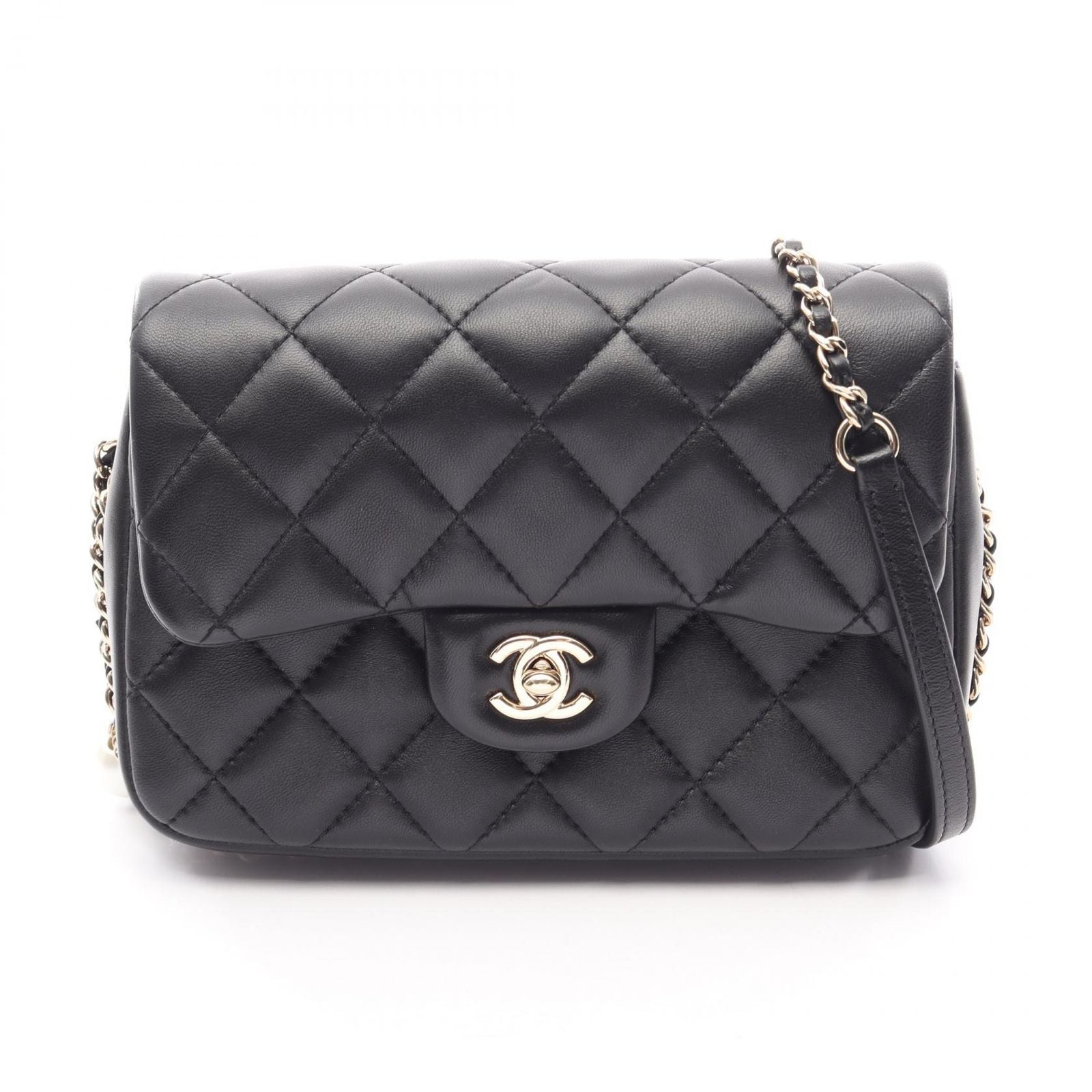 Chanel Shoulder Bag Quilted Chain Around Pearl Black Lambskin