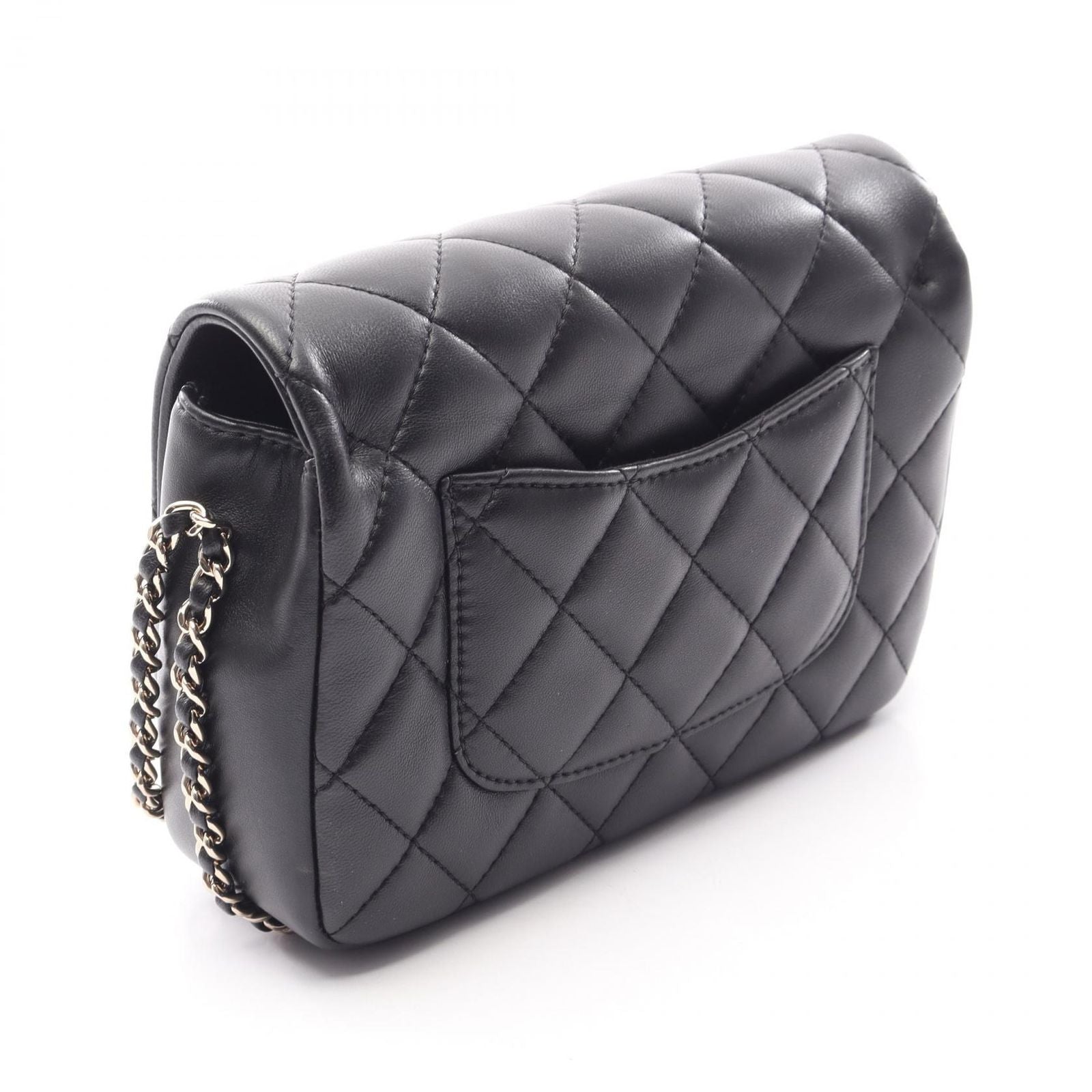 Chanel Shoulder Bag Quilted Chain Around Pearl Black Lambskin — view 2