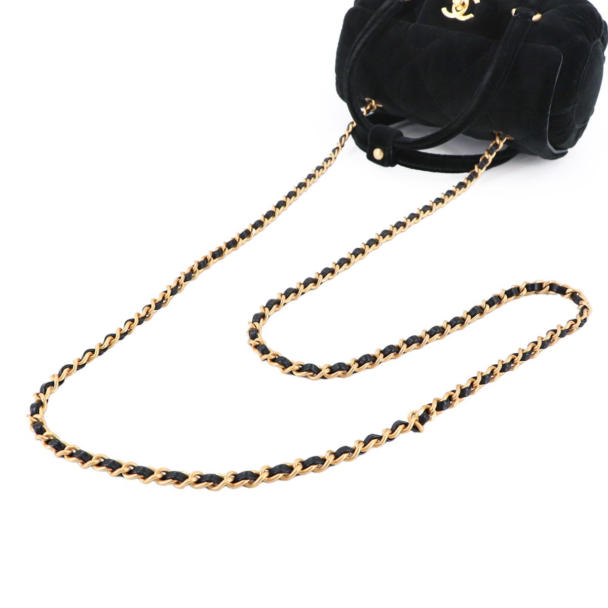 Chanel Quilted 2-Way Hand Chain Shoulder Bag Velvet Leather Black Velour — view 5