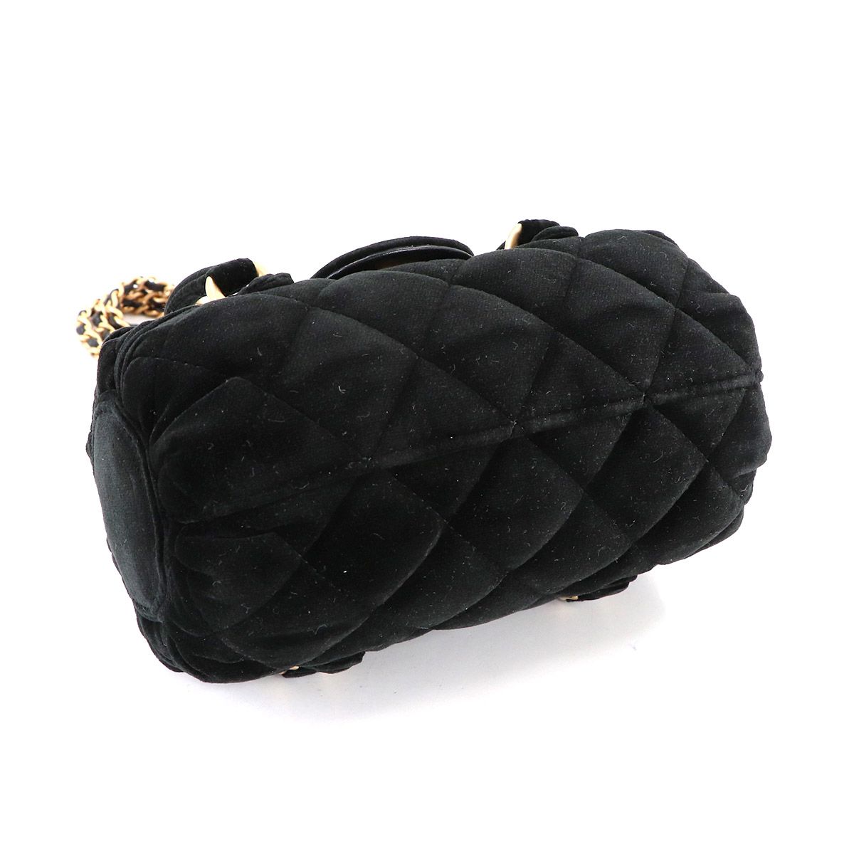 Chanel Quilted 2-Way Hand Chain Shoulder Bag Velvet Leather Black Velour — view 4