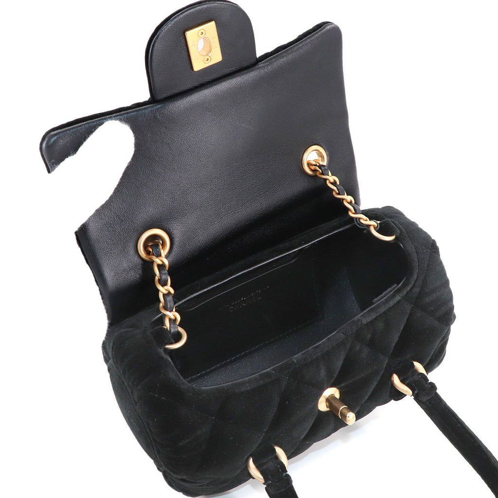 Chanel Quilted 2-Way Hand Chain Shoulder Bag Velvet Leather Black Velour — view 6