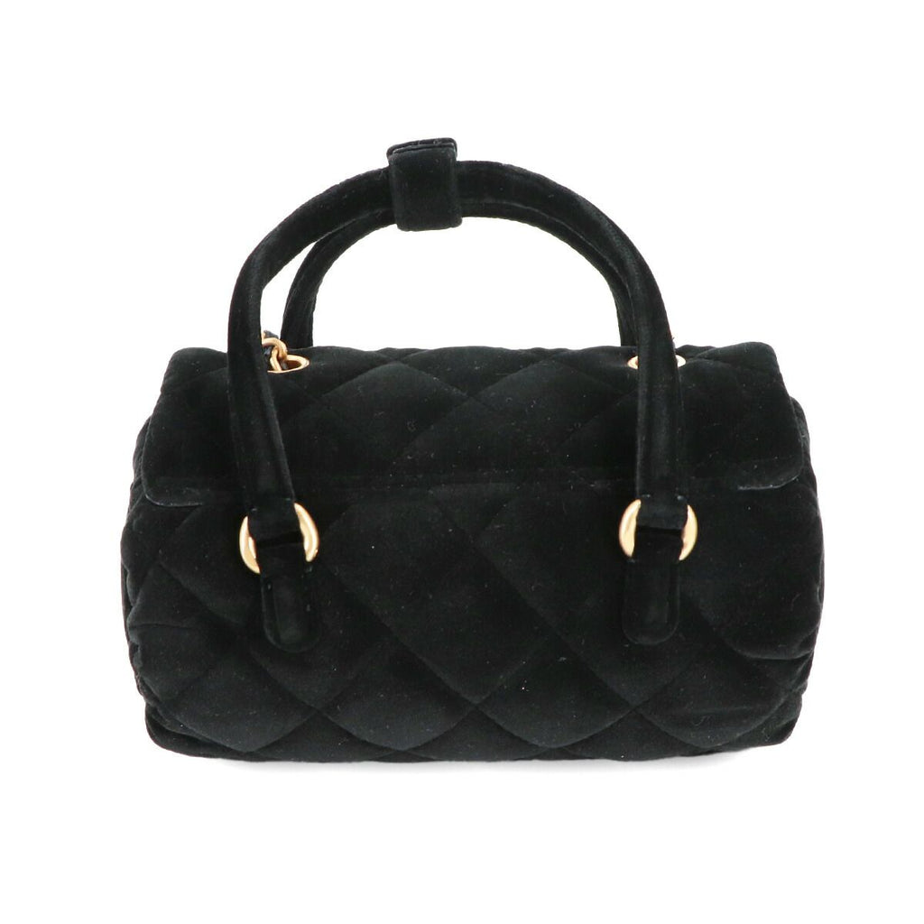 Chanel Quilted 2-Way Hand Chain Shoulder Bag Velvet Leather Black Velour — view 2