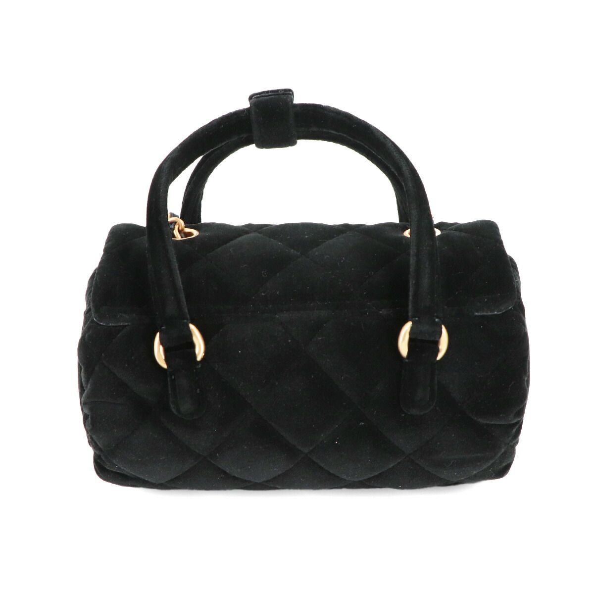 Chanel Quilted 2-Way Hand Chain Shoulder Bag Velvet Leather Black Velour — view 2