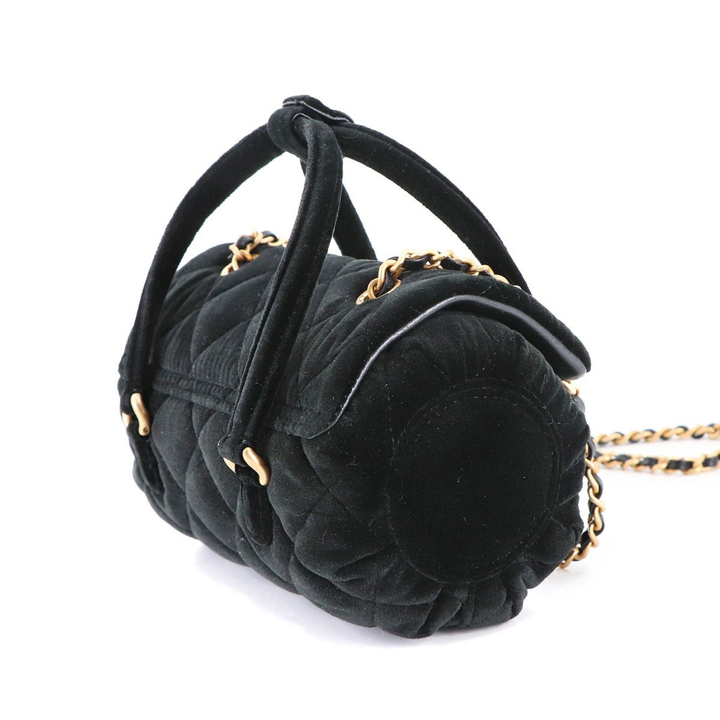 Chanel Quilted 2-Way Hand Chain Shoulder Bag Velvet Leather Black Velour — view 3