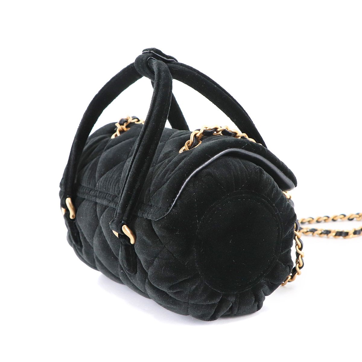 Chanel Quilted 2-Way Hand Chain Shoulder Bag Velvet Leather Black Velour — view 3