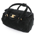 Chanel Quilted 2-Way Hand Chain Shoulder Bag Velvet Leather Black Velour — view 8