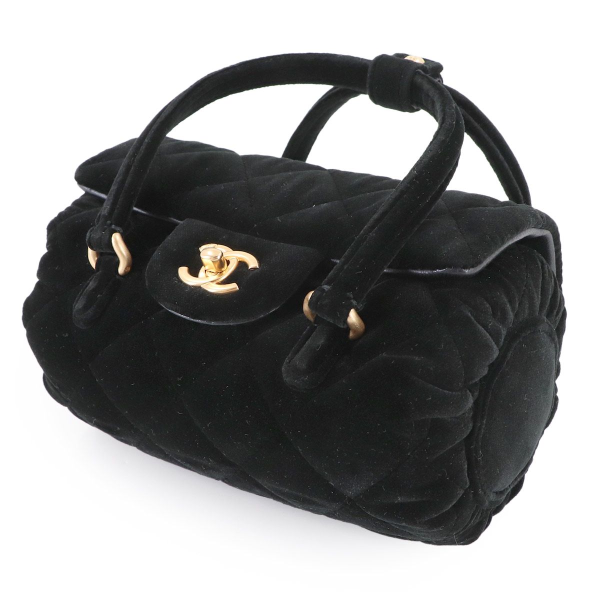 Chanel Quilted 2-Way Hand Chain Shoulder Bag Velvet Leather Black Velour — view 8