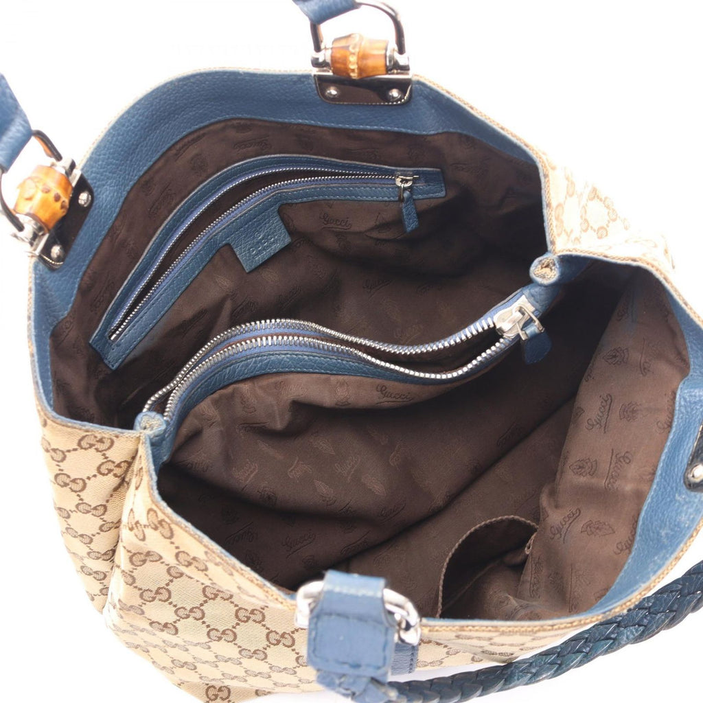 Gucci Tote Bamboo GG Canvas Beige Blue — view 3