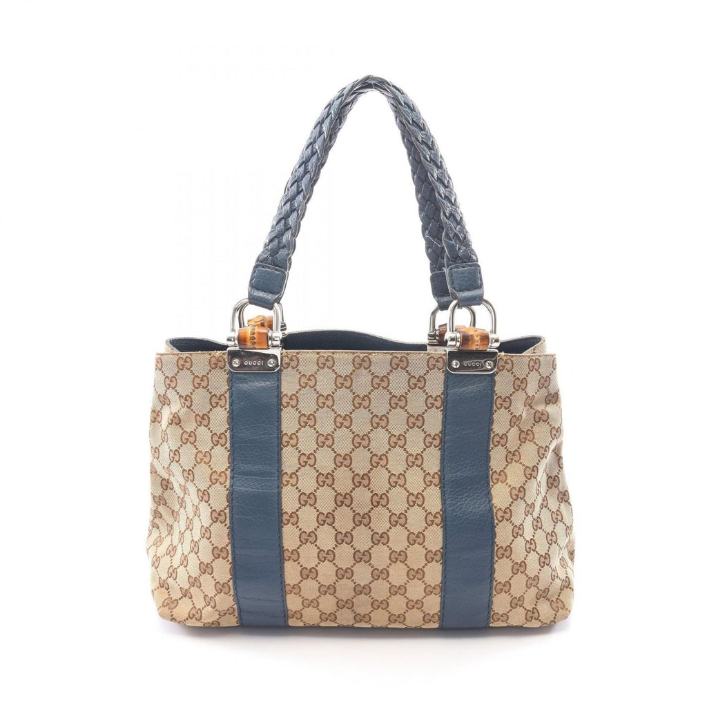 Gucci Tote Bamboo GG Canvas Beige Blue