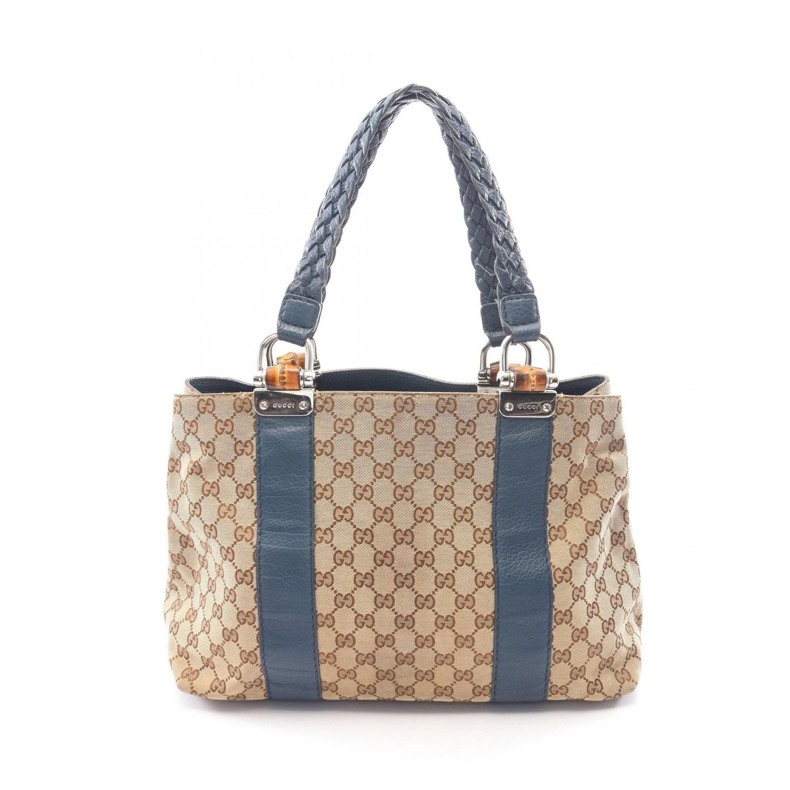 Gucci Tote Bamboo GG Canvas Beige Blue