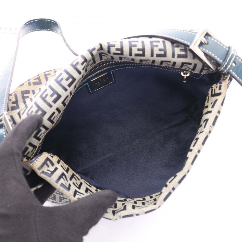Fendi Shoulder Bag Mamma Bucket Zucchino Navy Gray Canvas Leather — view 3