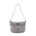 Fendi Shoulder Bag Mamma Bucket Zucchino Navy Gray Canvas Leather